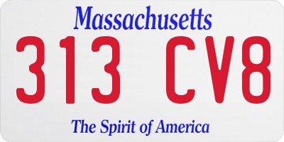 MA license plate 313CV8