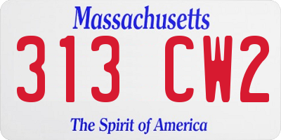 MA license plate 313CW2