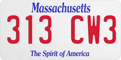 MA license plate 313CW3