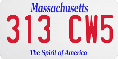 MA license plate 313CW5