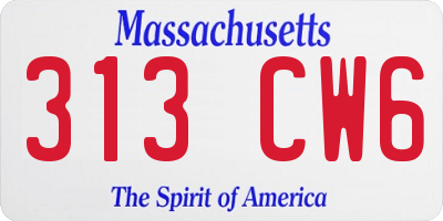MA license plate 313CW6