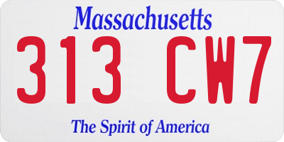 MA license plate 313CW7