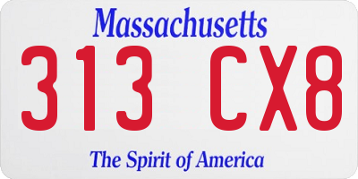 MA license plate 313CX8