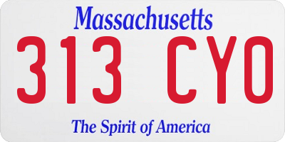 MA license plate 313CY0