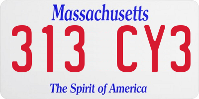 MA license plate 313CY3