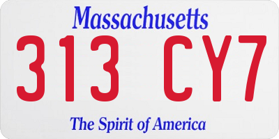 MA license plate 313CY7