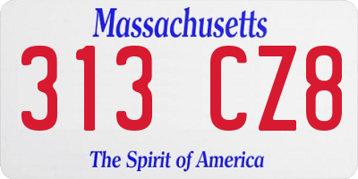 MA license plate 313CZ8