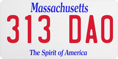 MA license plate 313DA0