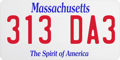 MA license plate 313DA3