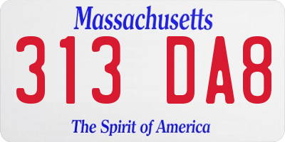 MA license plate 313DA8