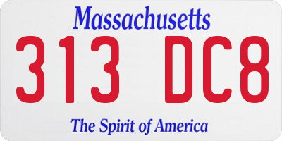 MA license plate 313DC8