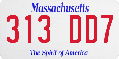 MA license plate 313DD7