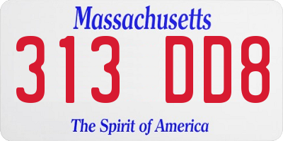 MA license plate 313DD8