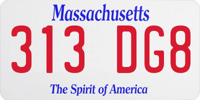 MA license plate 313DG8