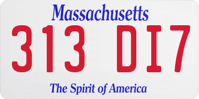 MA license plate 313DI7