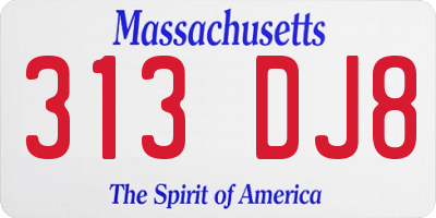MA license plate 313DJ8