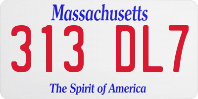 MA license plate 313DL7