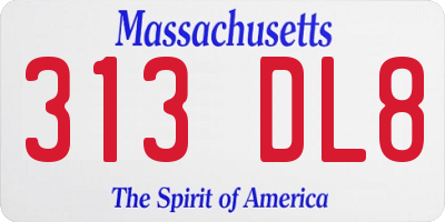 MA license plate 313DL8