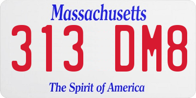 MA license plate 313DM8