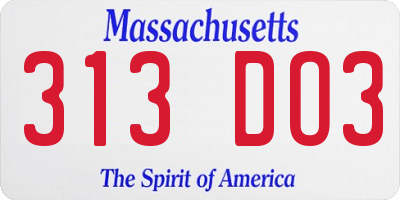 MA license plate 313DO3