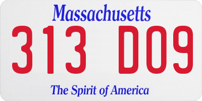 MA license plate 313DO9