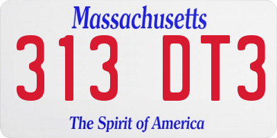 MA license plate 313DT3