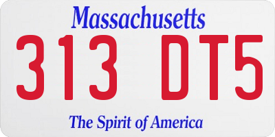MA license plate 313DT5
