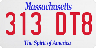 MA license plate 313DT8