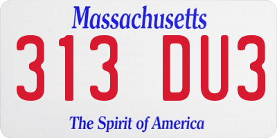 MA license plate 313DU3