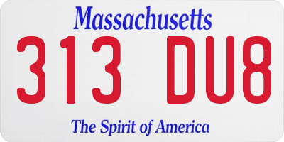 MA license plate 313DU8