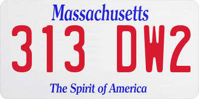 MA license plate 313DW2