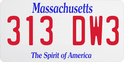 MA license plate 313DW3