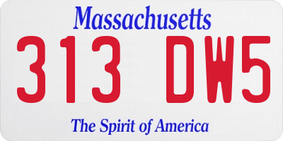 MA license plate 313DW5