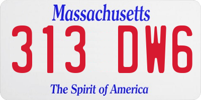 MA license plate 313DW6