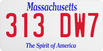 MA license plate 313DW7