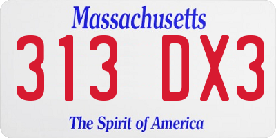 MA license plate 313DX3