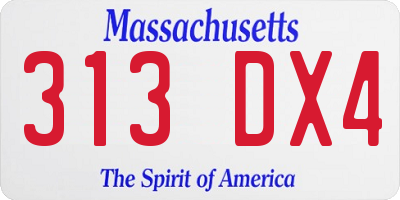 MA license plate 313DX4