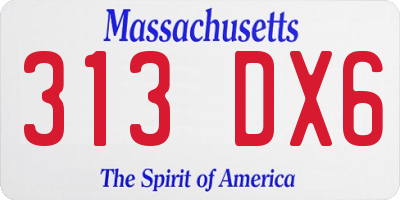 MA license plate 313DX6
