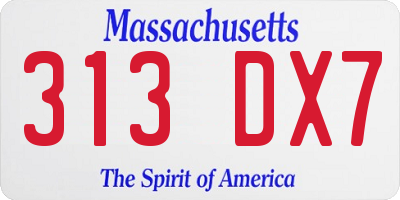 MA license plate 313DX7