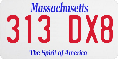 MA license plate 313DX8