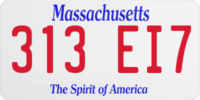 MA license plate 313EI7