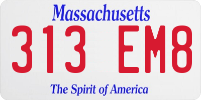 MA license plate 313EM8
