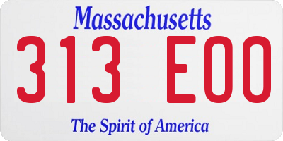 MA license plate 313EO0