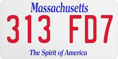 MA license plate 313FD7