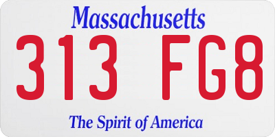 MA license plate 313FG8