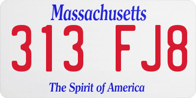 MA license plate 313FJ8