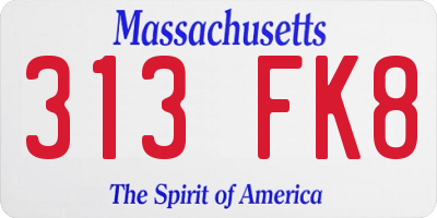 MA license plate 313FK8