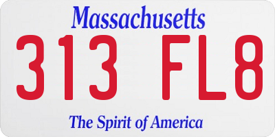 MA license plate 313FL8