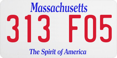 MA license plate 313FO5