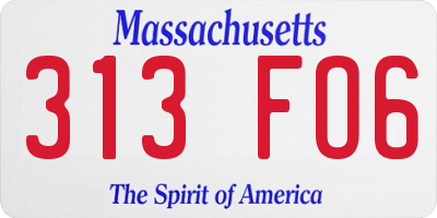 MA license plate 313FO6